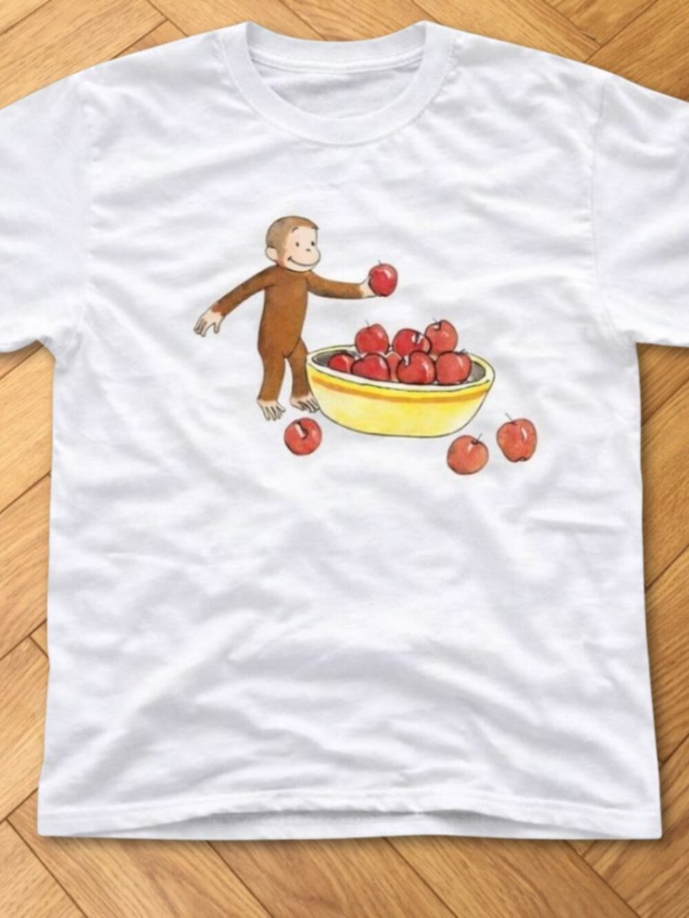 Curious George Apple Bowl Graphic Tee Coquette Aesthetic